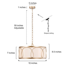 Resplendor 3-Light 16" Modern Fabric Gold Chandelier, Drum