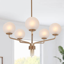 Latricewilks 5-Light 24"Modern Gold Chandelier,Frosted Globe Glass