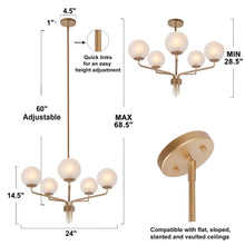 Latricewilks 5-Light 24"Modern Gold Chandelier,Frosted Globe Glass