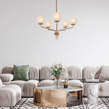 Latricewilks 5-Light 24"Modern Gold Chandelier,Frosted Globe Glass