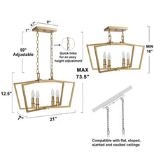 Falkowitz 4-Light 21-in Gold Rectangle Kitchen Island Light