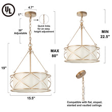 Resplendor 3-Light 16" Modern Fabric Gold Chandelier, Drum