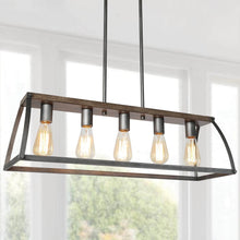 Epiphyllum 5-Light 27.5-in Black&Wood Farmhouse Rectangle Kitchen Island Light