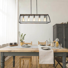 Epiphyllum 5-Light 27.5-in Black&Wood Farmhouse Rectangle Kitchen Island Light