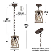 Hippometiph 1-Light Mini Wood Farmhouse Pendant Light Fixtures