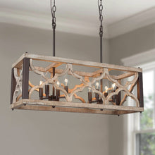 Hippometiph 8-Light 27.5-in Wood Farmhouse Rectangle Kitchen Island Light