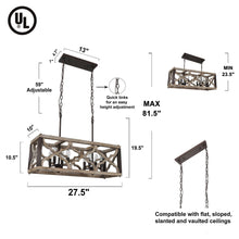 Hippometiph 8-Light 27.5-in Wood Farmhouse Rectangle Kitchen Island Light