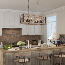 Hippometiph 8-Light 27.5-in Wood Farmhouse Rectangle Kitchen Island Light