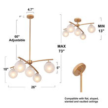 Vegauder 5-Light 26" Modern Gold Chandelier, Frosted Globe Glass