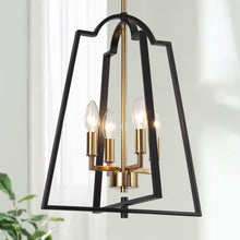 Sunchokes 4-Light 14"Modern Black Chandelier, Hollow Frame Lantern