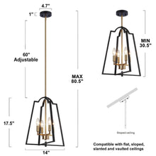 Sunchokes 4-Light 14"Modern Black Chandelier, Hollow Frame Lantern