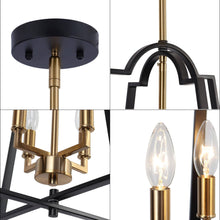 Sunchokes 4-Light 14"Modern Black Chandelier, Hollow Frame Lantern