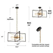 Odelette 4-Light 24" Modern Minimalist Black Chandelier, Rectangle