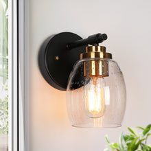 Gary 1-Light Black & Gold with Bell Seeded Glass Wall Sconces