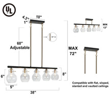 Aiglitis 5-Light 38-in Black Modern Linear Glass Kitchen Island Light