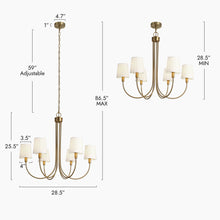 Handpicked 6-Light 29" Modern Black Chandelier, Fabric Candlestick