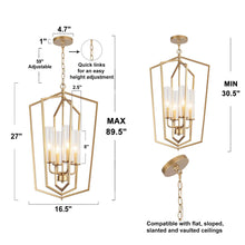 Mesmerizing 4-Light 16.5" Modern Gold Chandelier, Lantern
