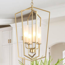 Mesmerizing 4-Light 17"Modern Gold Chandelier,Hollow Frame Lantern