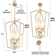 Mesmerizing 4-Light 17"Modern Gold Chandelier,Hollow Frame Lantern