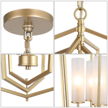 Mesmerizing 4-Light 17"Modern Gold Chandelier,Hollow Frame Lantern
