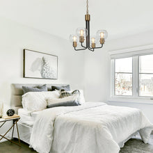 Luffa 4-Light 20" Modern Black Chandelier, Globe Glass Radial