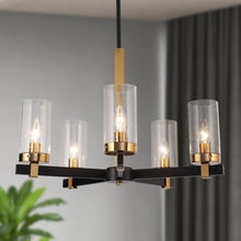 Sean 5-Light 22" Modern Black Chandelier, Glass Cylinder, Radial