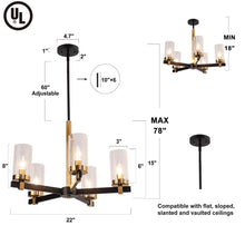 Sean 5-Light 22" Modern Black Chandelier, Glass Cylinder, Radial