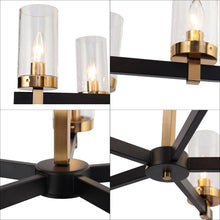 Sean 5-Light 22" Modern Black Chandelier, Glass Cylinder, Radial