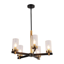 Sean 5-Light 22" Modern Black Chandelier, Glass Cylinder, Radial