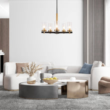 Sean 5-Light 22" Modern Black Chandelier, Glass Cylinder, Radial