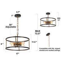 Lerwickiss 4-Light 17" Modern Black Chandelier, Drum, Metal Frame