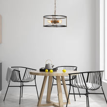 Lerwickiss 4-Light 17" Modern Black Chandelier, Drum, Metal Frame