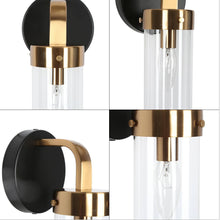 Jujueo 1-Light Modern Black and Gold Glass Cylinder Wall Sconces
