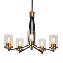 Carrots 5-Light 25" Modern Black and Brass Chandelier, Cylinder