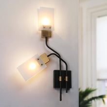 Lienabata 2-Light Modern Black & Gold Frosted-Glass Wall Sconces