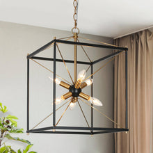 Odelette 6-Light 14" Modern Black Chandelier, Geometric Square