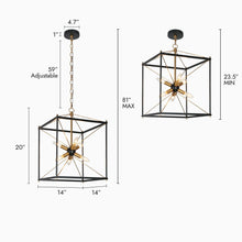 Odelette 6-Light 14" Modern Black Chandelier, Geometric Square