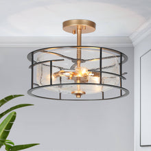 Winged 3-Light Small Black Semi-Flush-Mount Light