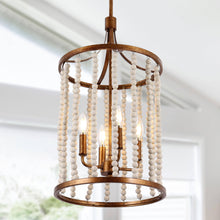 Tatsoi 4-Light 13" Coastal Gold and White Chandelier, Wood Beads
