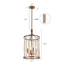 Tatsoi 4-Light 13" Coastal Gold and White Chandelier, Wood Beads