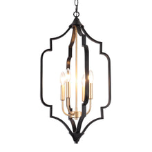 Bratvcuo 4-Light 15" Modern Black and Gold Chandelier, Geometric