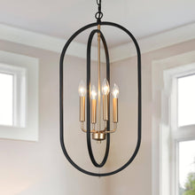 Frutescens 4-Light 14.5" Black Chandelier, Hollow Frame Lantern