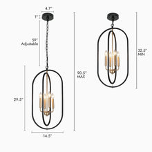 Frutescens 4-Light 14.5" Black Chandelier, Hollow Frame Lantern