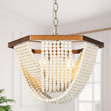 Stylasteridae 4-Light 17"Coastal Gold Chandelier, White Wood Beads