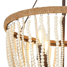 Abajlen 4-Light 17" Coastal Gold Chandelier, White Wood Beads