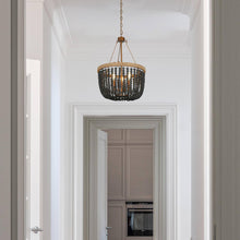 Amaranth 3-Light 16" Coastal Black Chandelier, Wood Beads & Ropes