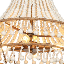 Sigrid 4-Light 17" Coastal Gold Chandelier, Tiered Wood Beads&Rope