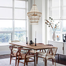 Sigrid 4-Light 17" Coastal Gold Chandelier, Tiered Wood Beads&Rope