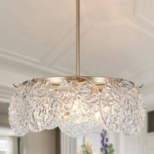 Mediconre 5-Light 18" Modern Gold Chandelier, Textured Glass Drum