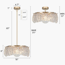 Mediconre 5-Light 18" Modern Gold Chandelier, Textured Glass Drum